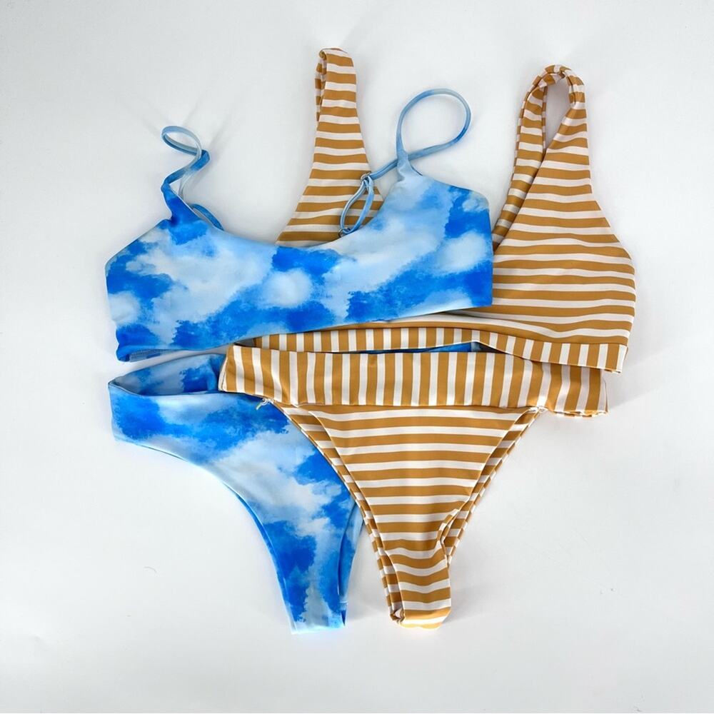 Lot of 2 Bikini Swimsuit Sets Orange and‎ White Blue and White Size Medium
